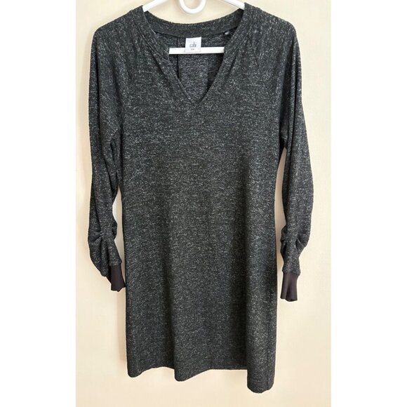 CAbi V-Neck Ruched Sleeve Sweater "PJ Dress" in Charcoal Grey/Black Heather XXS - Picture 3 of 13